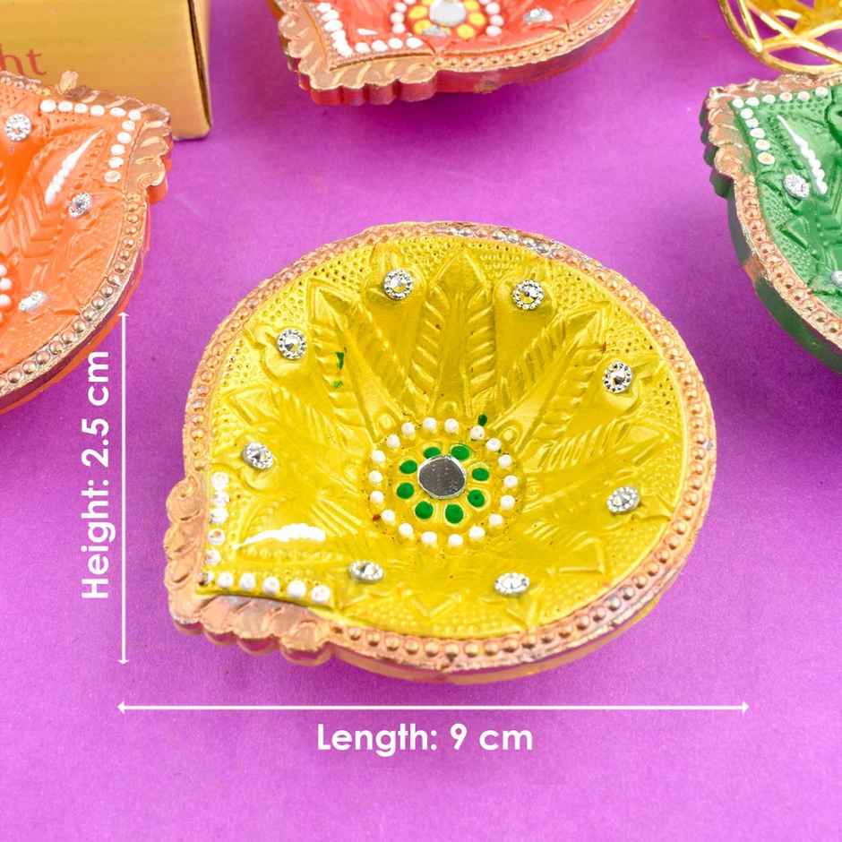 Designer Multicolor Clay Diya | Assorted Shapes | Designer Diya | 4 Pcs | Satvik