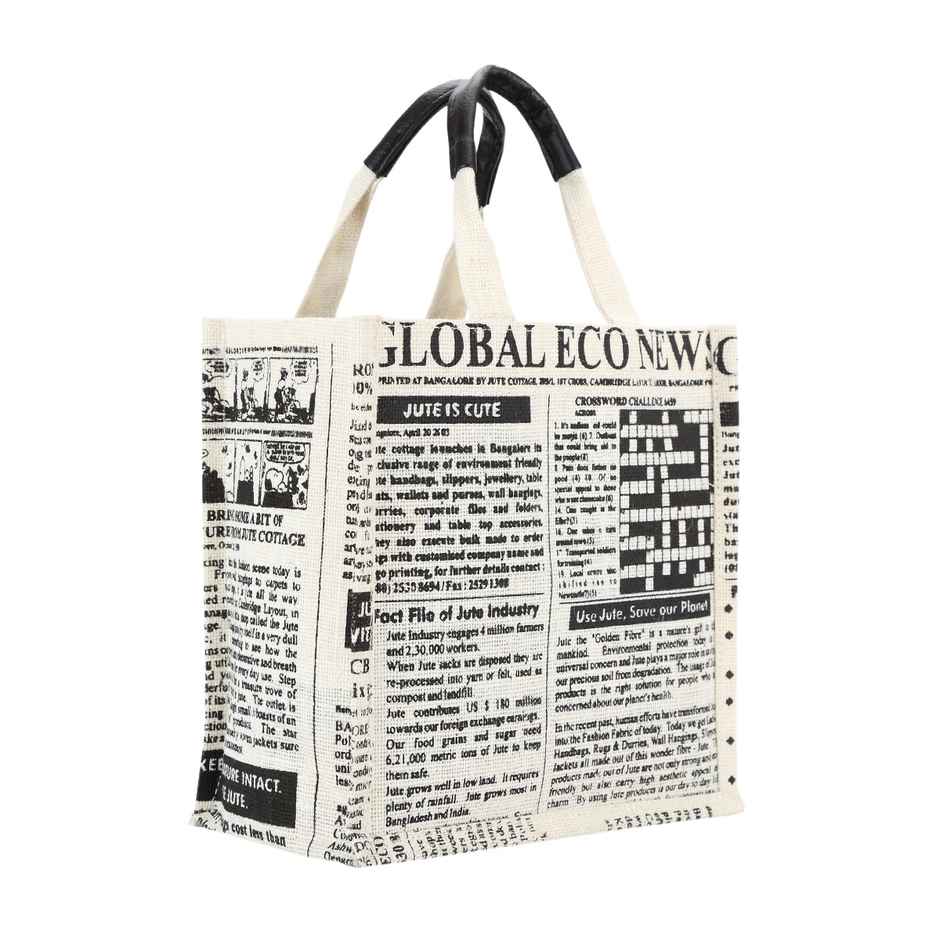 Jute Cottage Carry Bag - Global Lunch Bag Eco-friendly | Stylish Jute Bag | White | 10 x 10 x 6