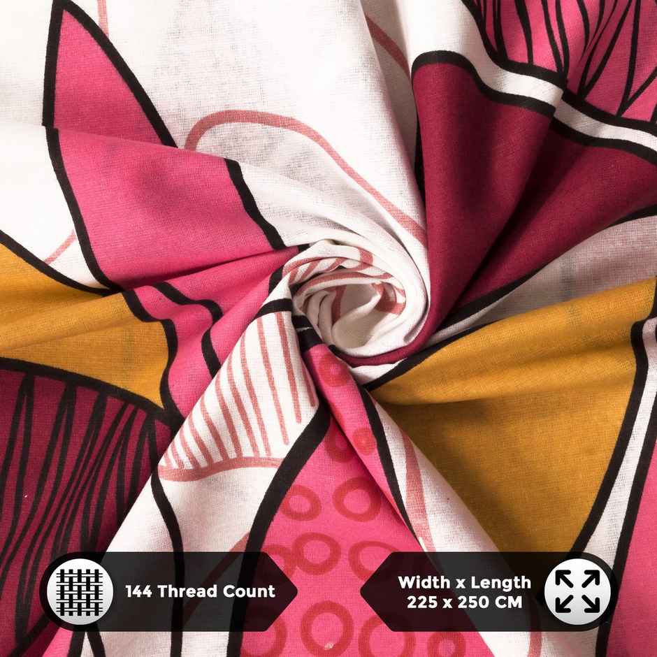 Story@home Double Cotton 152 TC Floral Flat Bedsheet | Baby Pink | 98 x 89 in