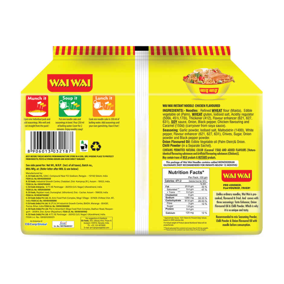 Wai Wai Ready to Eat Noodles, Chicken Masala Pack | 6 in 1