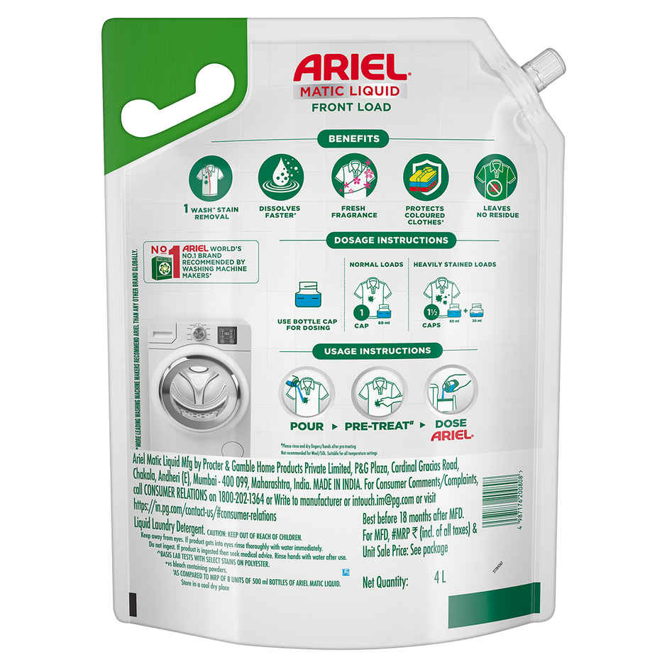 Ariel Stain Removal Front Load Washing Machine Detergent Liquid