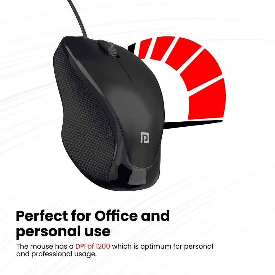 Portronics Toad 101 Wired Optical Mouse with 1200 DPI, Plug & Play, Hi-Optical Tracking, 1.25M Cable Length, 30Lakhs Click Life - Black