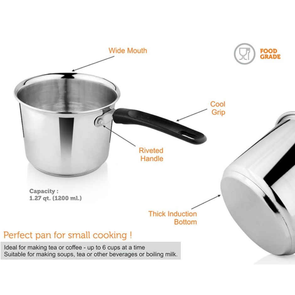 Vinayak Milk/Tea Pan (Stainless Steel, 1.2 L)