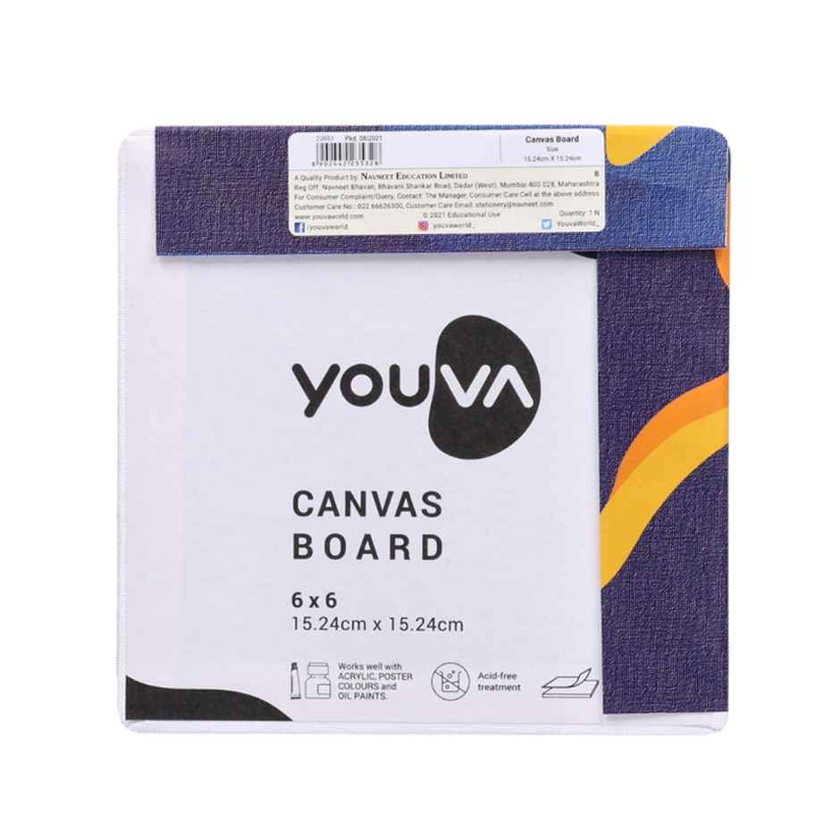 Navneet Youva Primed Canvas Board for Acrylic and Oil colour painting 6x6 inch
