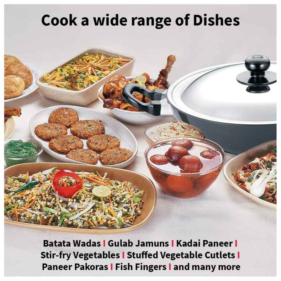 Hawkins Futura 2.5 Litre Deep Fry Pan Non Stick Kadai With Stainless Steel Lid Round Bottom - Black