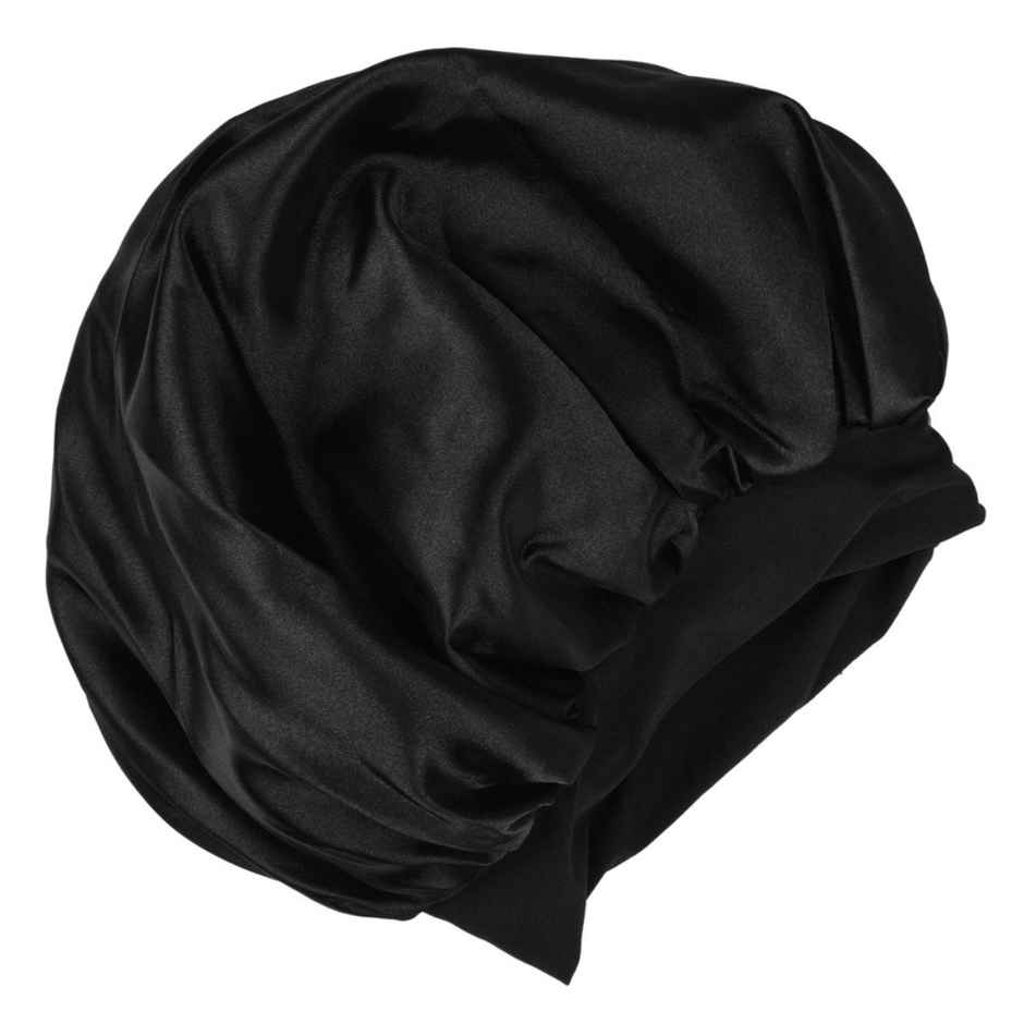 Matkooz Satin Wide Elastic Bonnet/Sleeping Cap A (Black)