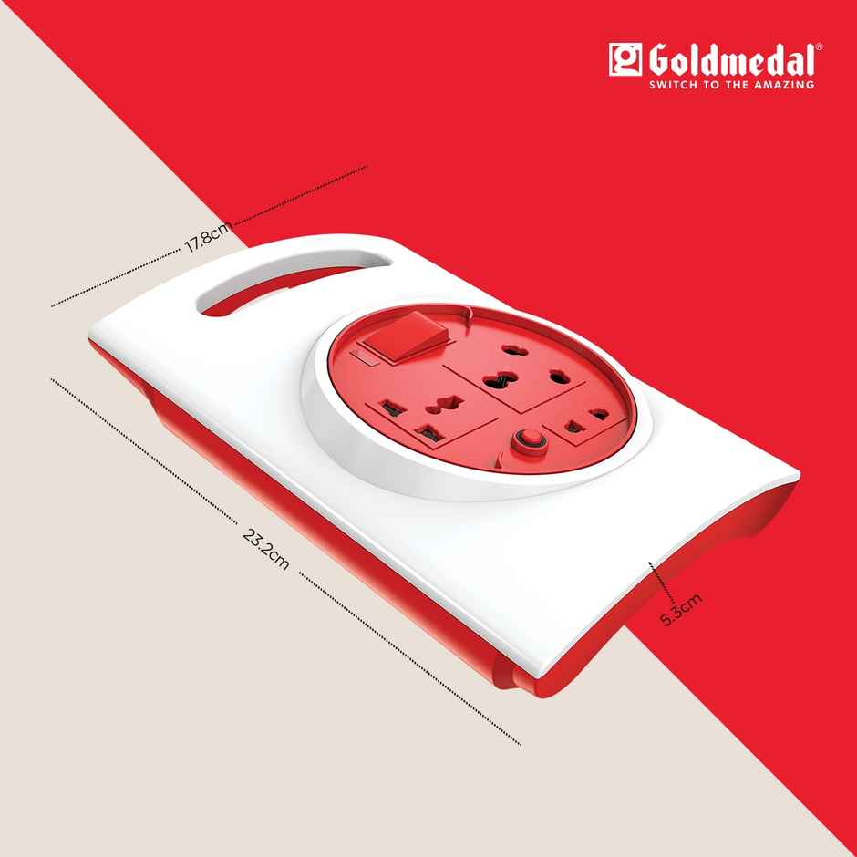 Gold Medal G-Expert 16A 3-Pin Plug- Master Switch with Indicator |3.5-meter Cable Extension cord |Universal Sockets | Extension Board for Heavy Appliances