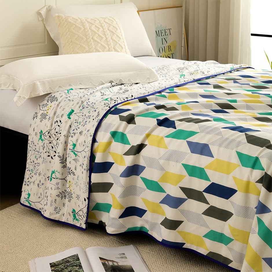 Story@home Printed Single Dohar/Duvet Cover (Cotton, Light Blue, White) (220x144x2 cms)