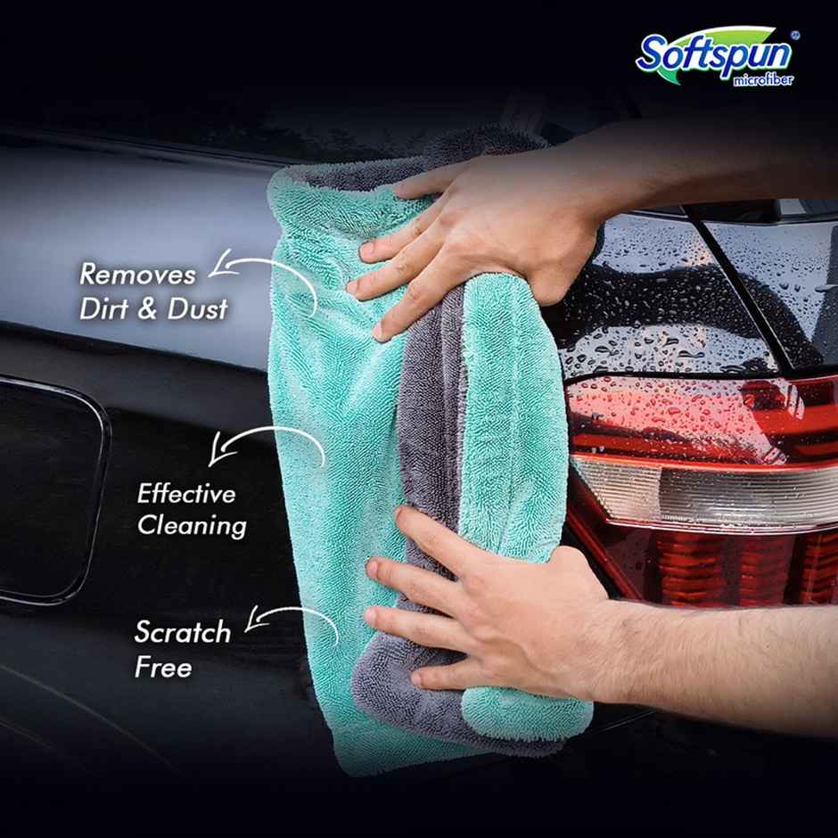 Softspun Microfiber Super Cleaning Cloth | 1600 GSM, 40x60cm, 1pc, Aqua Blue and Grey