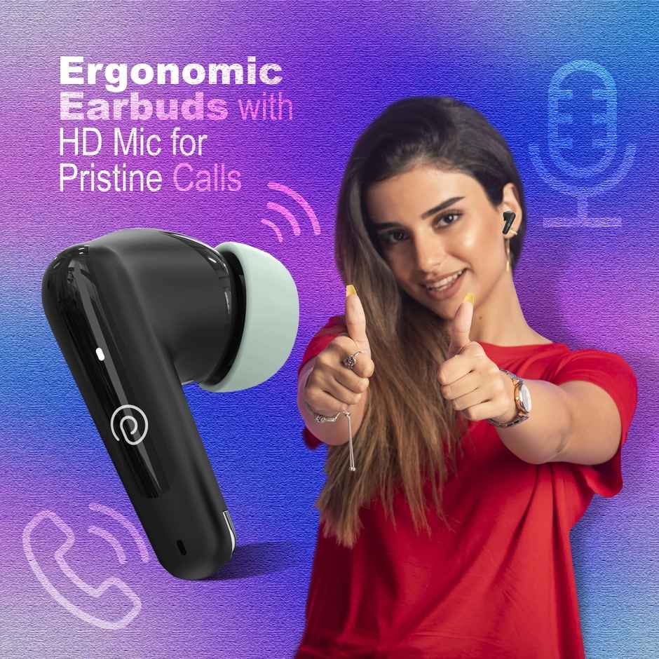 pTron Basspods Mojo TWS Earbuds | 34H Playtime | Clear Calls | Immersive Sound & Voice Assist - Black/Green