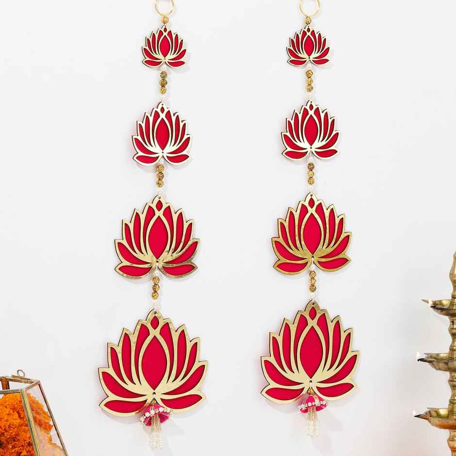 Lotus Wall Hanging For Decoration | Red & Gold | IGP