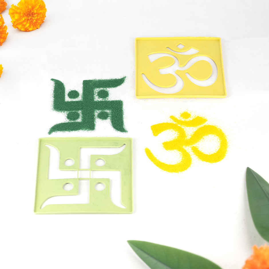 Festive Rangoli 4 x 4 inch Om and Swastik Aar Par Stencil Pack of 2 | Gullak