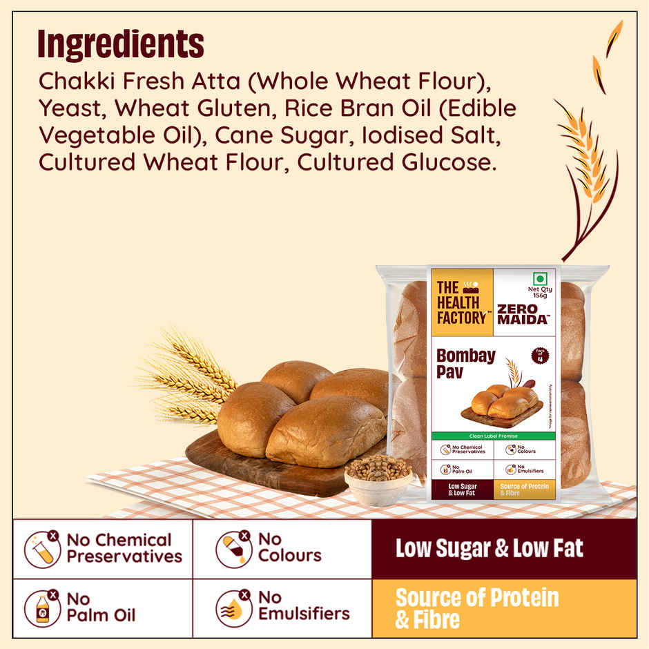 The Health Factory Zero Maida Bombay Pav- Whole Wheat(1pc) & Coriander Leaves(1pc) Combo