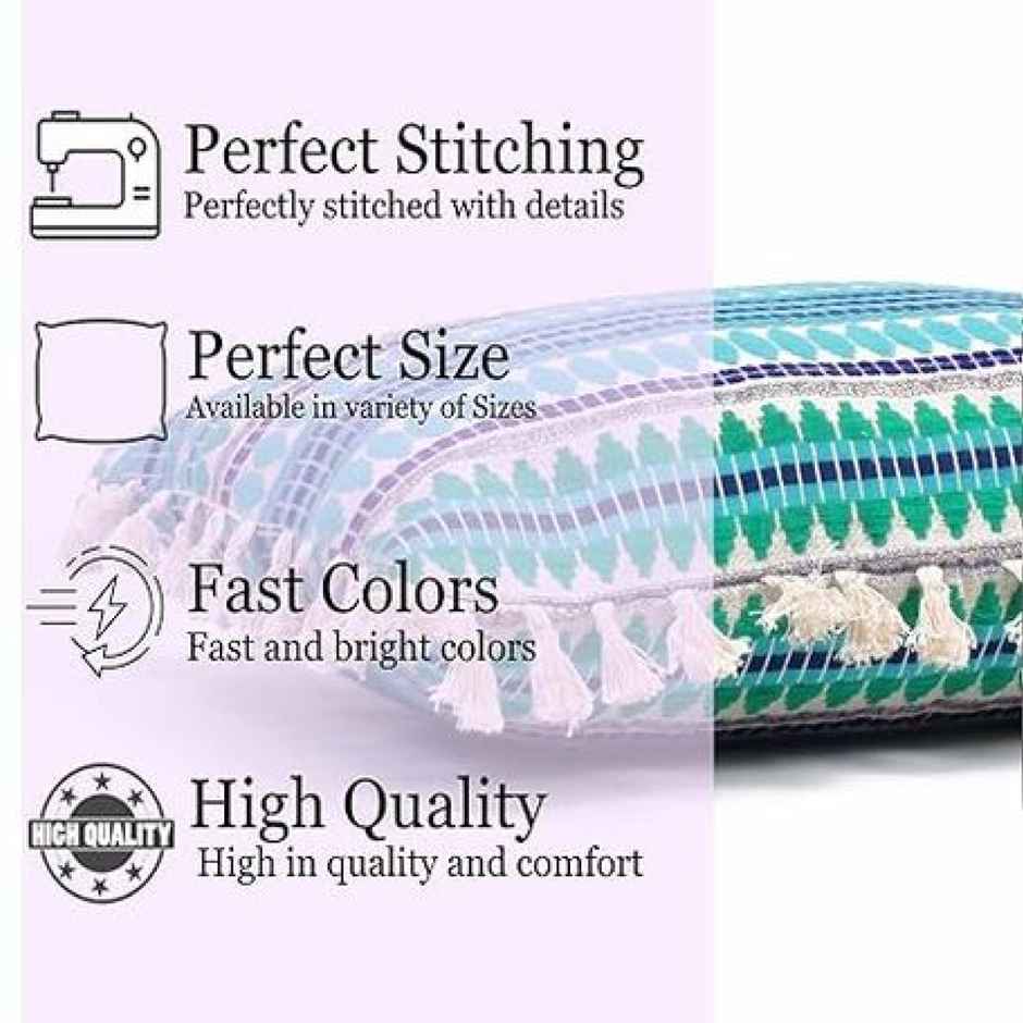 STITCHNEST Acrylic Striped Cushion Cover with Lace Set of 2 (16 x 16 Inches)