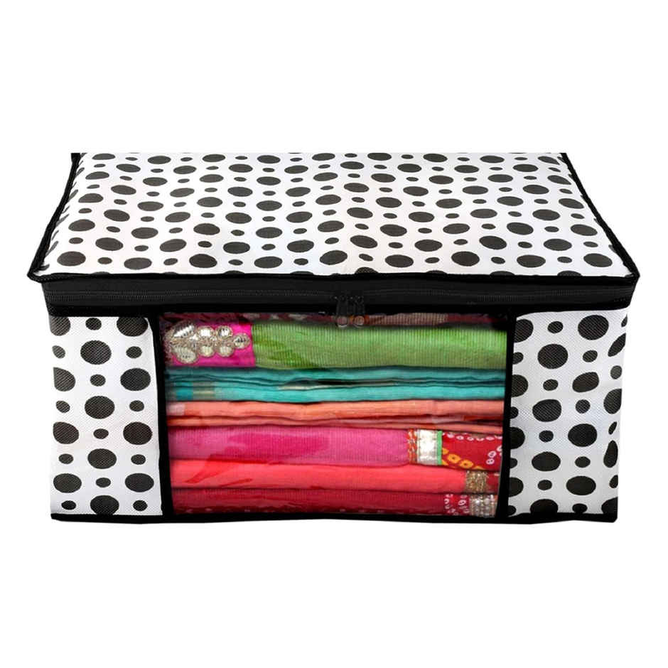Kuber Industries Pack of 3 Non-woven Polka Dots Saree Cover With Transparent Window|Black & White