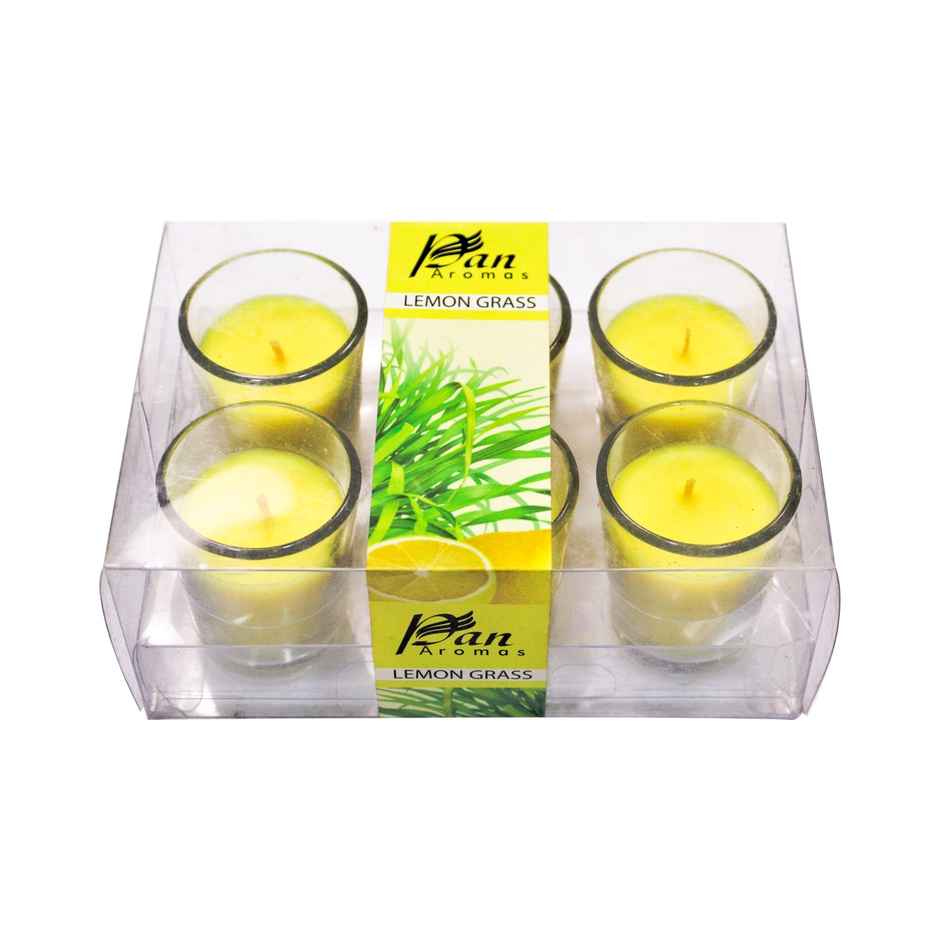 Votive Glass Candles | Lemon Grass | Pack of 6 | Pan Aromas