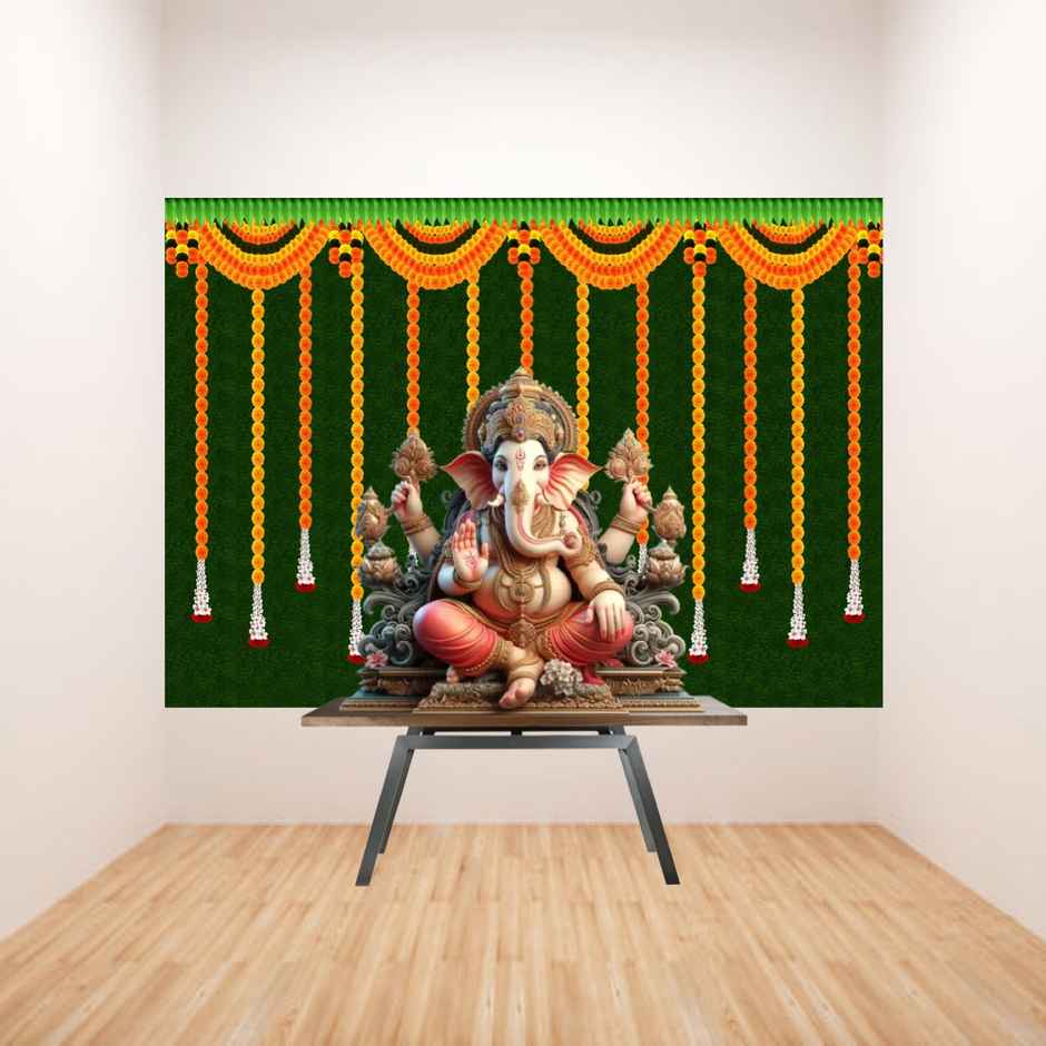 Festive Backdrop | 5 x 8 ft | Marigold Garland | Gullak