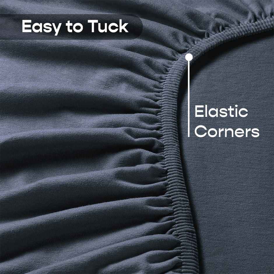 Sleepycat Knitted Jersey Fabric Fitted Sheet With 2 Pillow Cases Midnight Blue (King Size, 78 x 72)