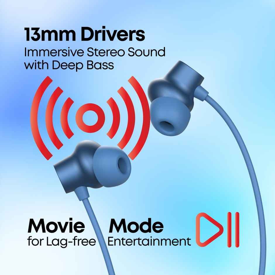 pTron Tangent Eon Bluetooth Neckband | 45H Playtime | Hd Mic | Trutalk Ai-Enc Dual Device Pairing - Blue