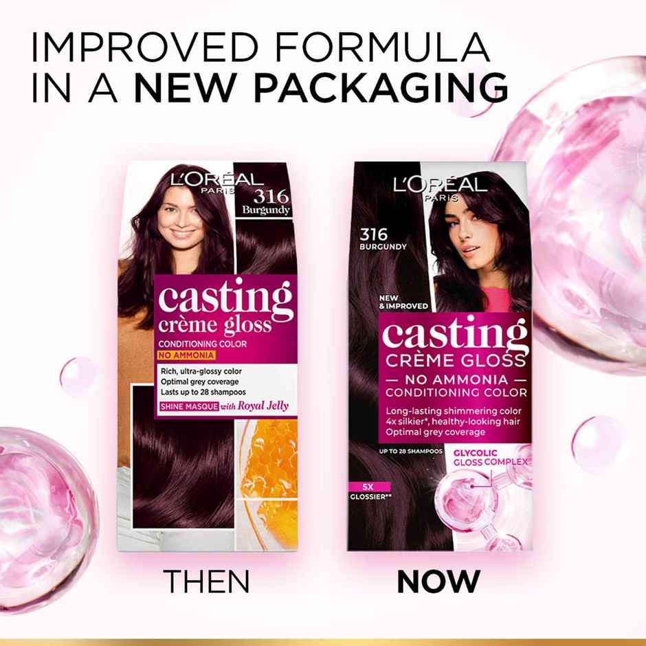 L'Oreal Paris Semi-Permanent Hair Colour Ammonia-Free Formula & Honey-Infused Conditioner Glossy Finish Casting Crème Gloss Plum/Burgundy 316