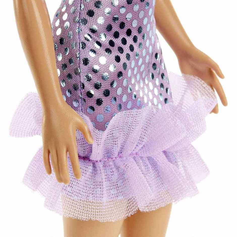 Mattel Barbie Doll Lavender Metallic Mini Dress, Trendy Clothes & Accessories,