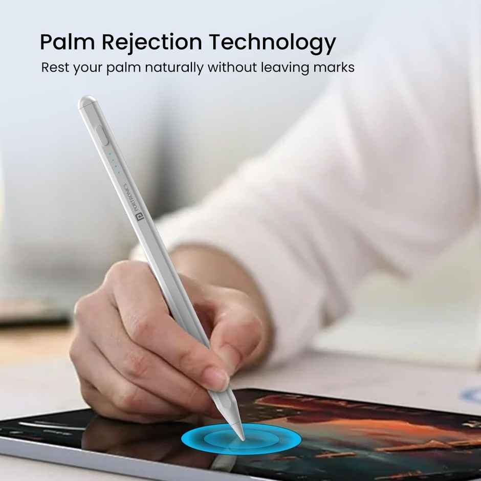 Portronics Glide Stylus Pencil for iPad Tablets with Angle Tilt Sensitivity, Palm Rejection, Attaches Magnetically, Battery LED Indicator, Type-C Charging