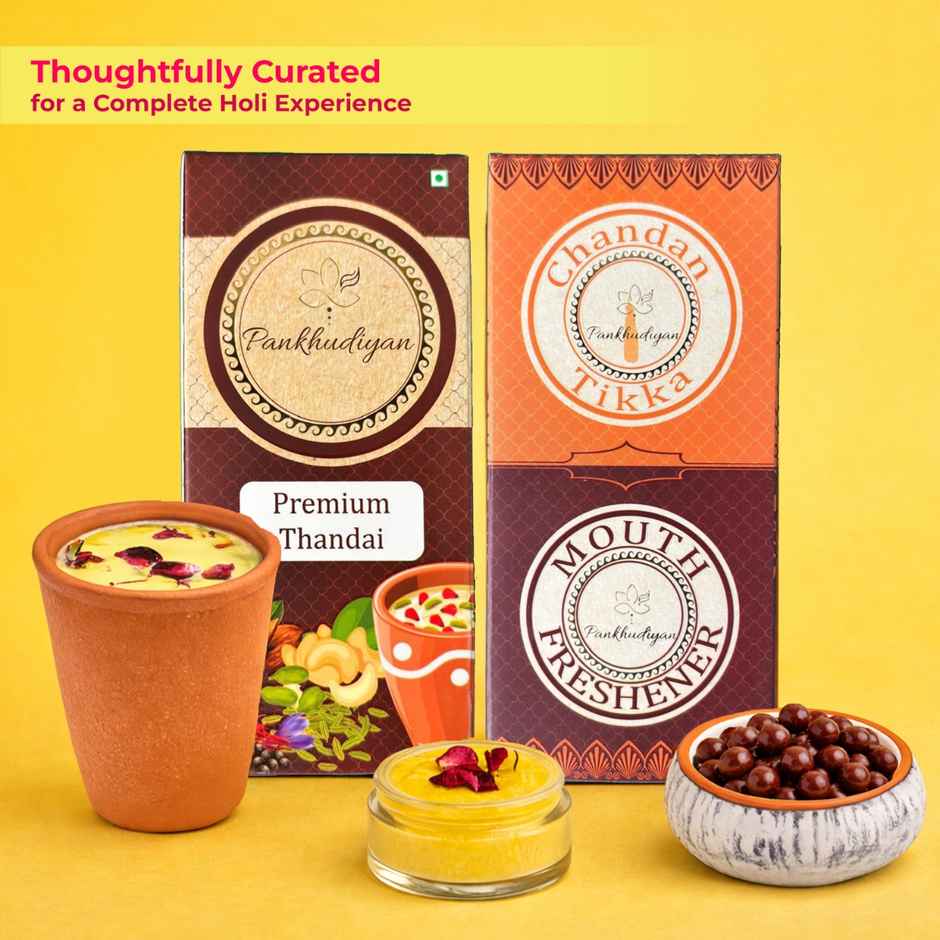Premium Organic Holi Colour Gift Set | Chandan Tika, Mukhwas & Thandai | Pankhudiyan