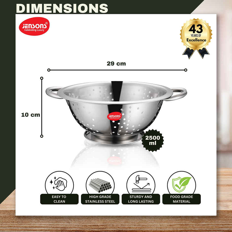 Jensons Stainless Steel Deep Colander 24 cm