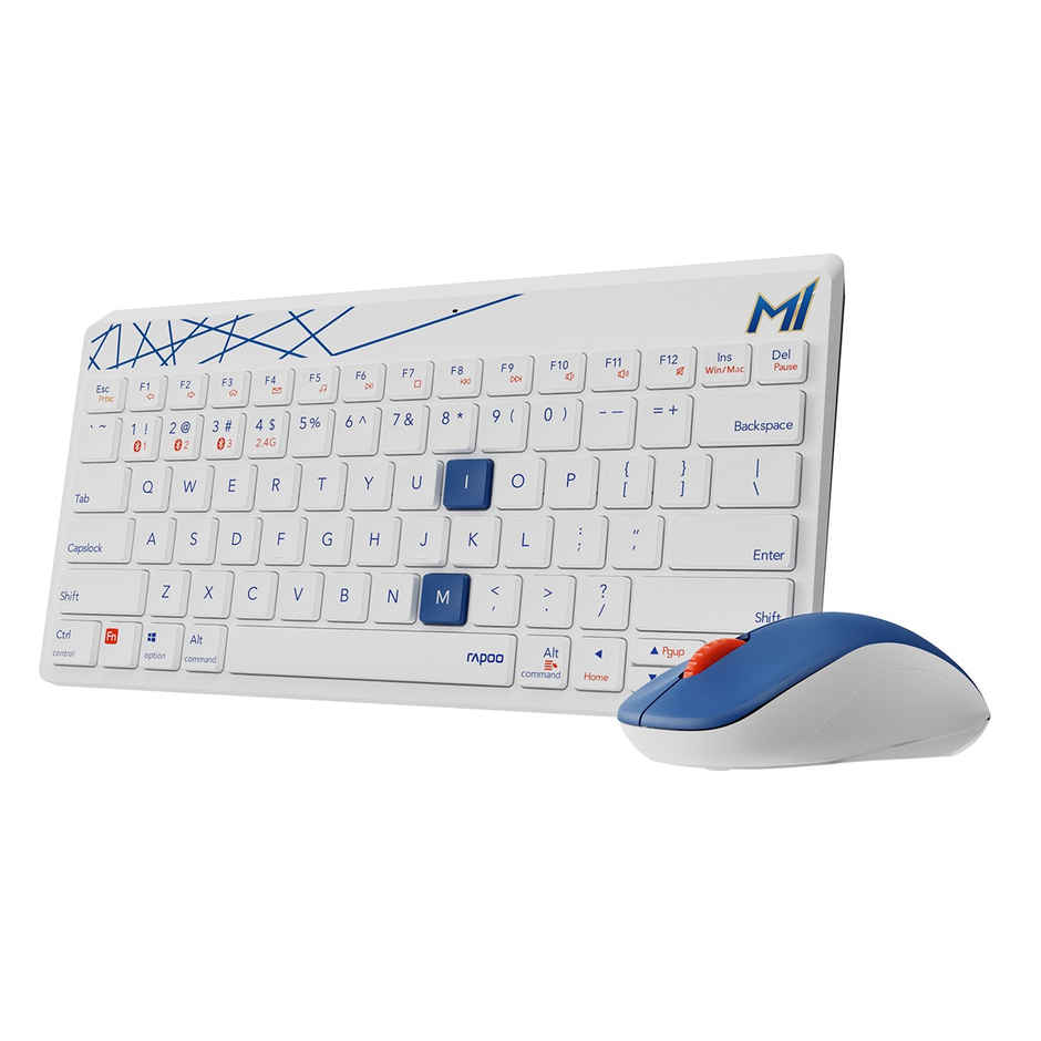 Rapoo X Mumbai Indians Edition 8000M Multi-Device Keyboard, Mouse Combo, Wireless 2.4 GHz 1300 DPI