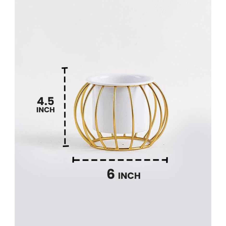 Nurturing Green - Gold Metal Planter Stand for Home Decor | Style: Round | Size: 6Inch x 4.5Inch