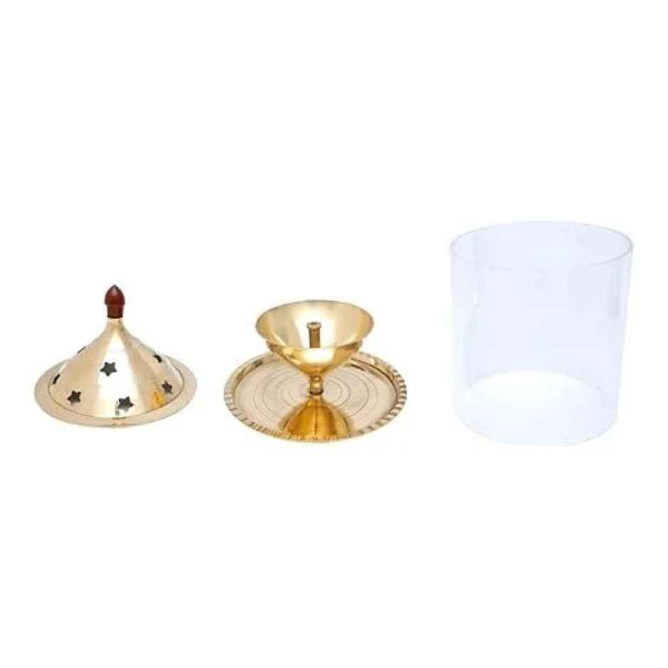 Nitya Brass Akhand Jyot Aaradhya Diya With Borosilicate Glass Medium | Gold | Shubhkart