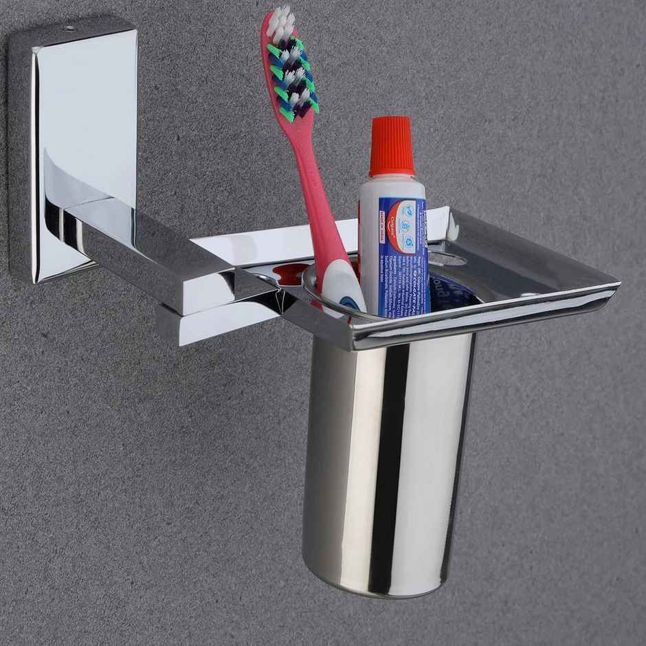 Gloxy Wall Mount Toothbrush Holder & Tumbler Stand for Bathroom SS304