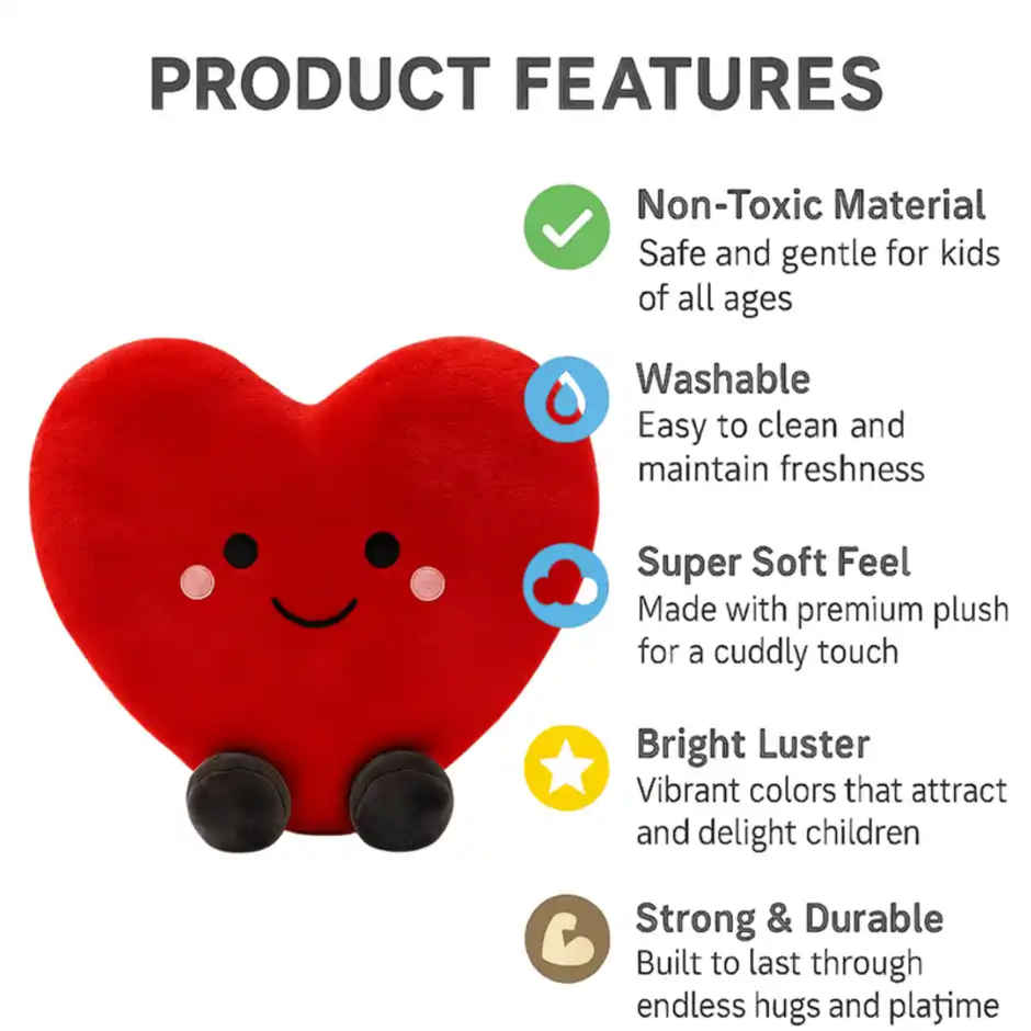 Fablue Red Love Heart Plush Huggable Romantic Pillow Soft Toy for Kids & Adults
