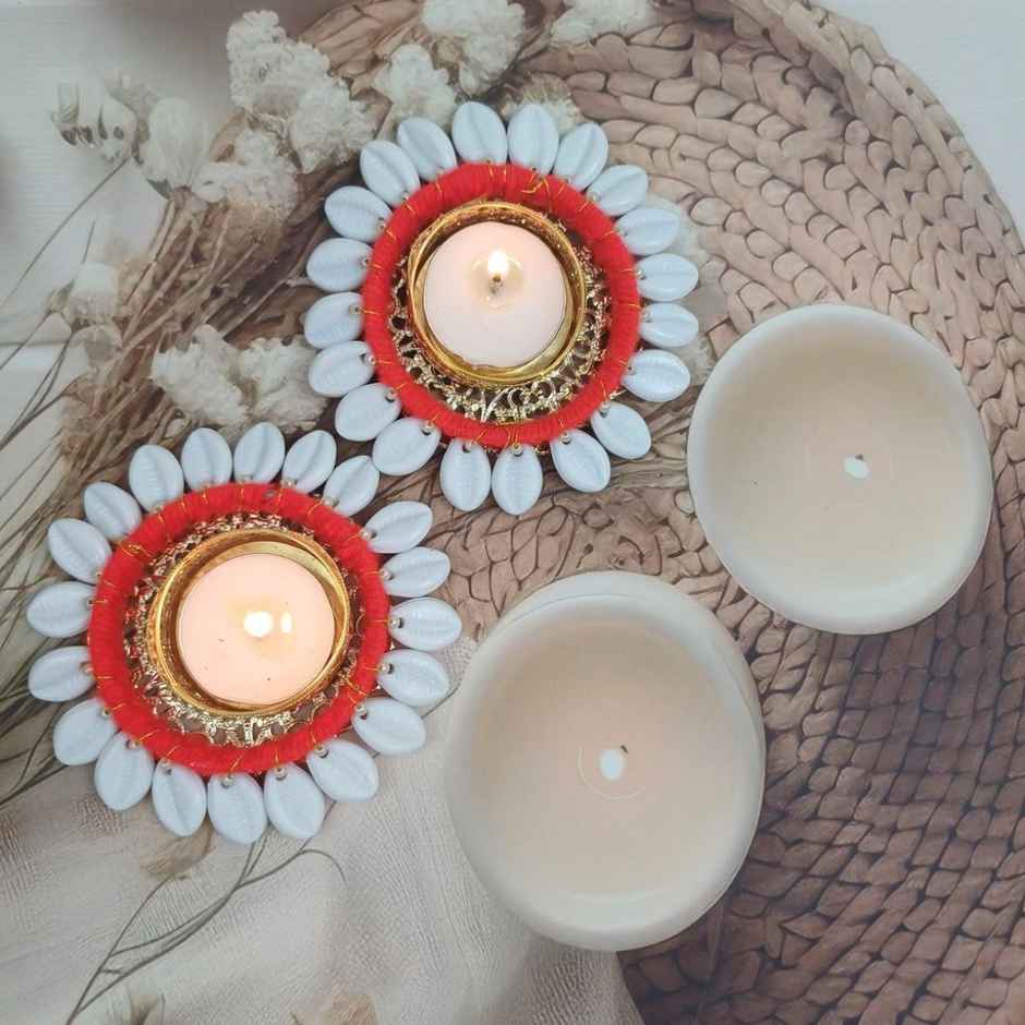 Decorative Cowrie Shell T Light Candle | Iron | Multicolour | Gullak