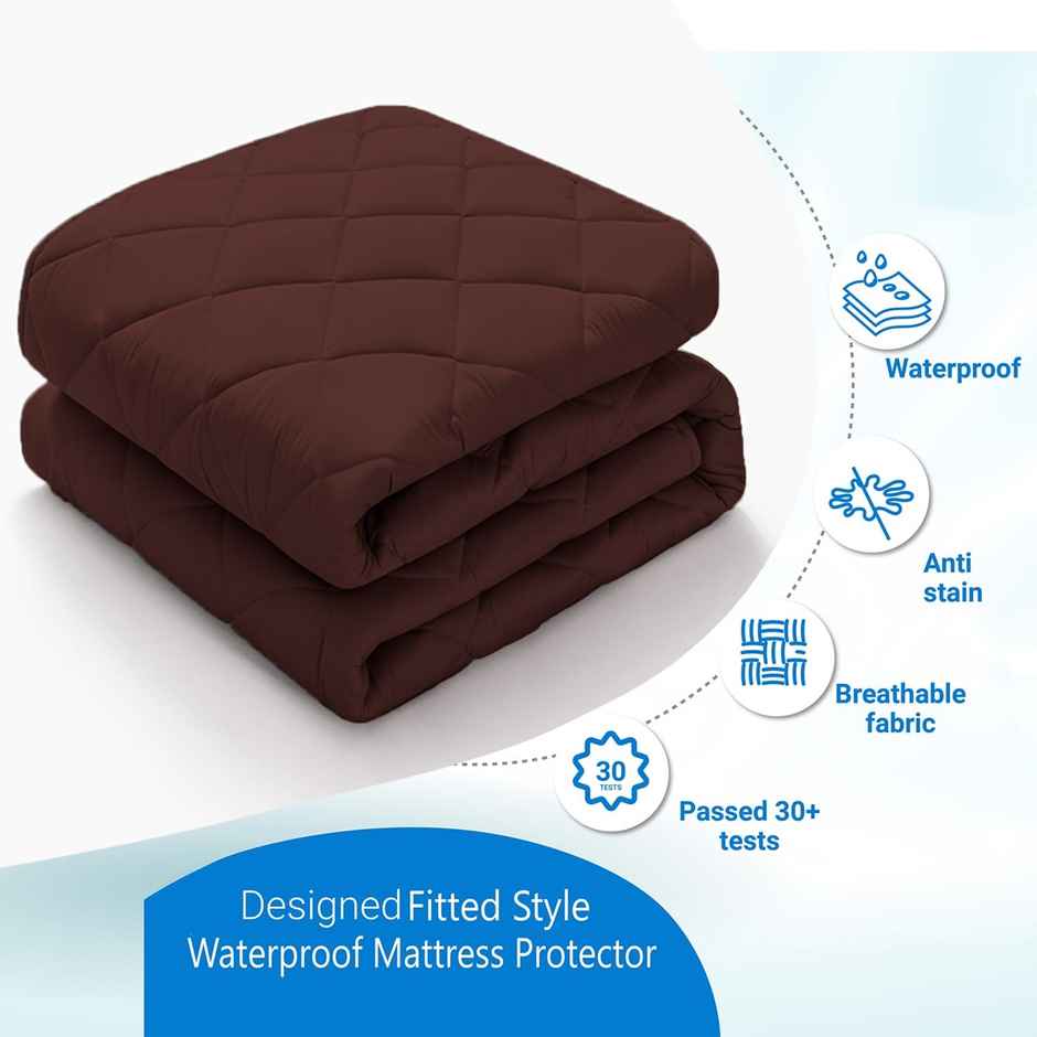 BAY6 Brown Quilted Microfiber Cotton 350 GSM Mattress Protector For Queen Size Bed