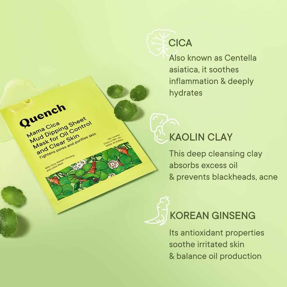 Quench Korean Mud Dipping Face Sheet Mask with Cica & Korean Ginseng for Pore Tightening