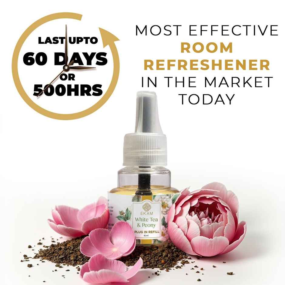 EKAM Tea & Peony Scent Plug-In Air Freshener Refill (45ml)| Lasts up to 125 Days / 4 hours a day