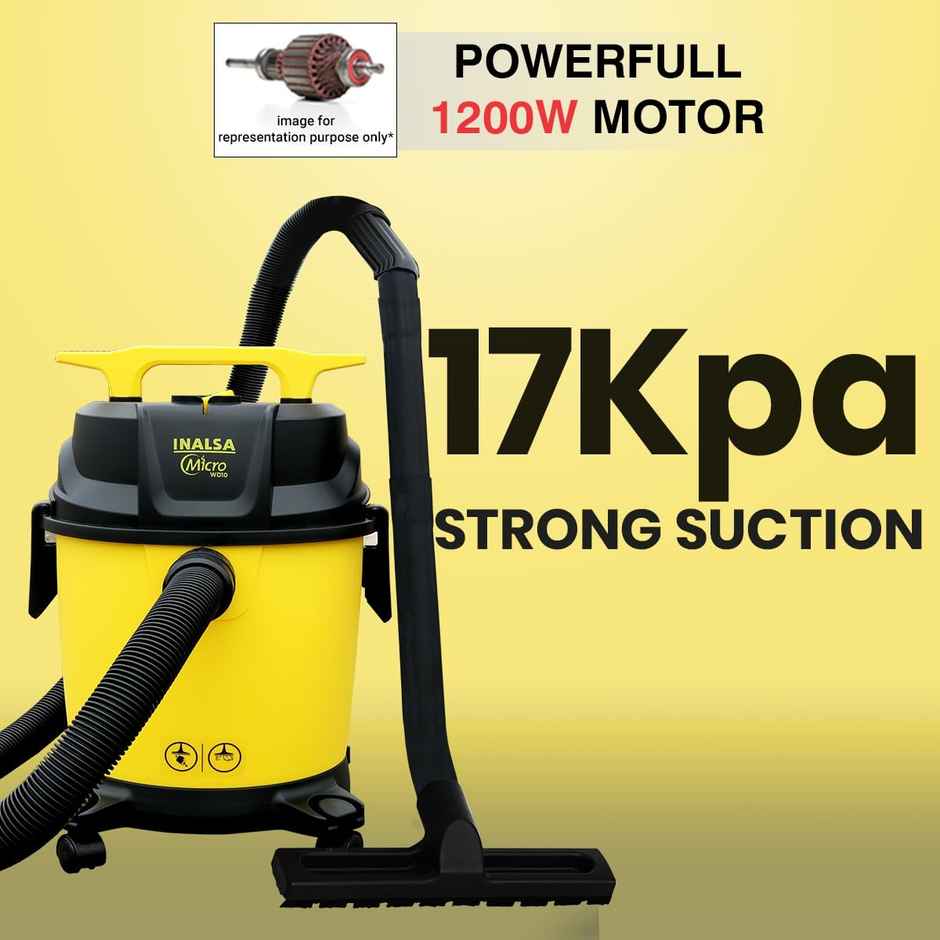 INALSA Wet and Dry Vacuum WD 10 ltr Capacity,1200 W, 17 kPa Suction , Blower Function, , HEPA Filter