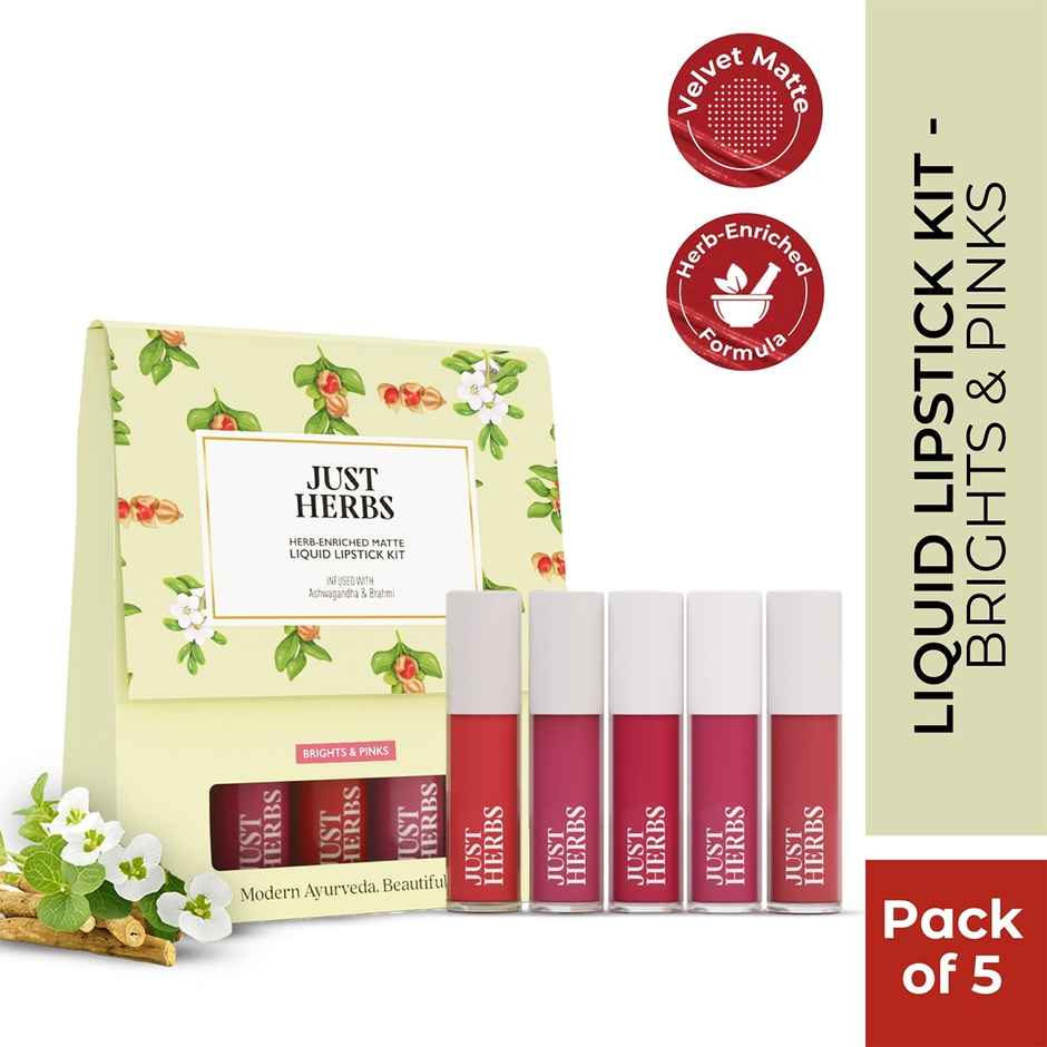 Just Herbs Enriched Liquid Lipstick Kit Set Of 5 Brights & Pinks(5ml) & Peacock Rakhi(1pc) Combo