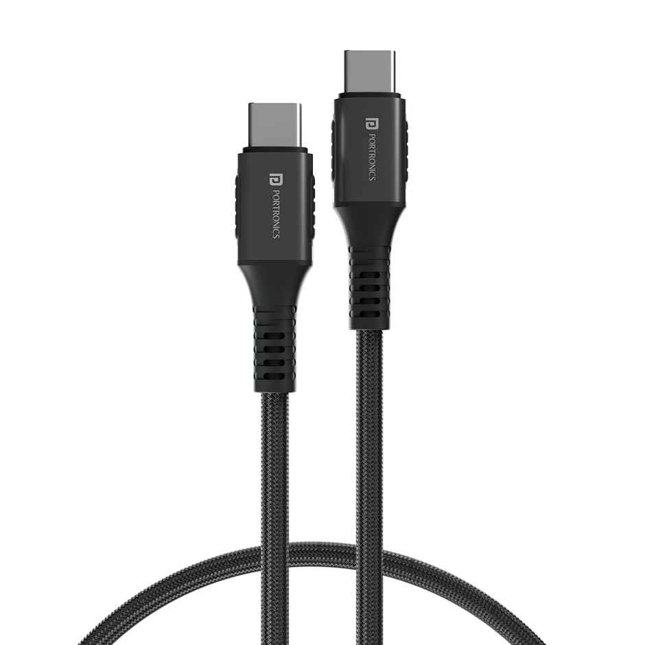 Portronics Konnect 240C 240W Futuristic Type C to C Unbreakable Nylon Braided Type C Fast Charging Cable 1.2M Long, Supports Laptop and All C Smartphones and Devices - Black