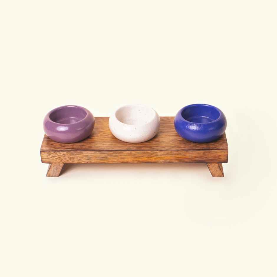 Gaachi Home Tealight with Dip Station Giftbox | Handcrafted Ceramics and Wood