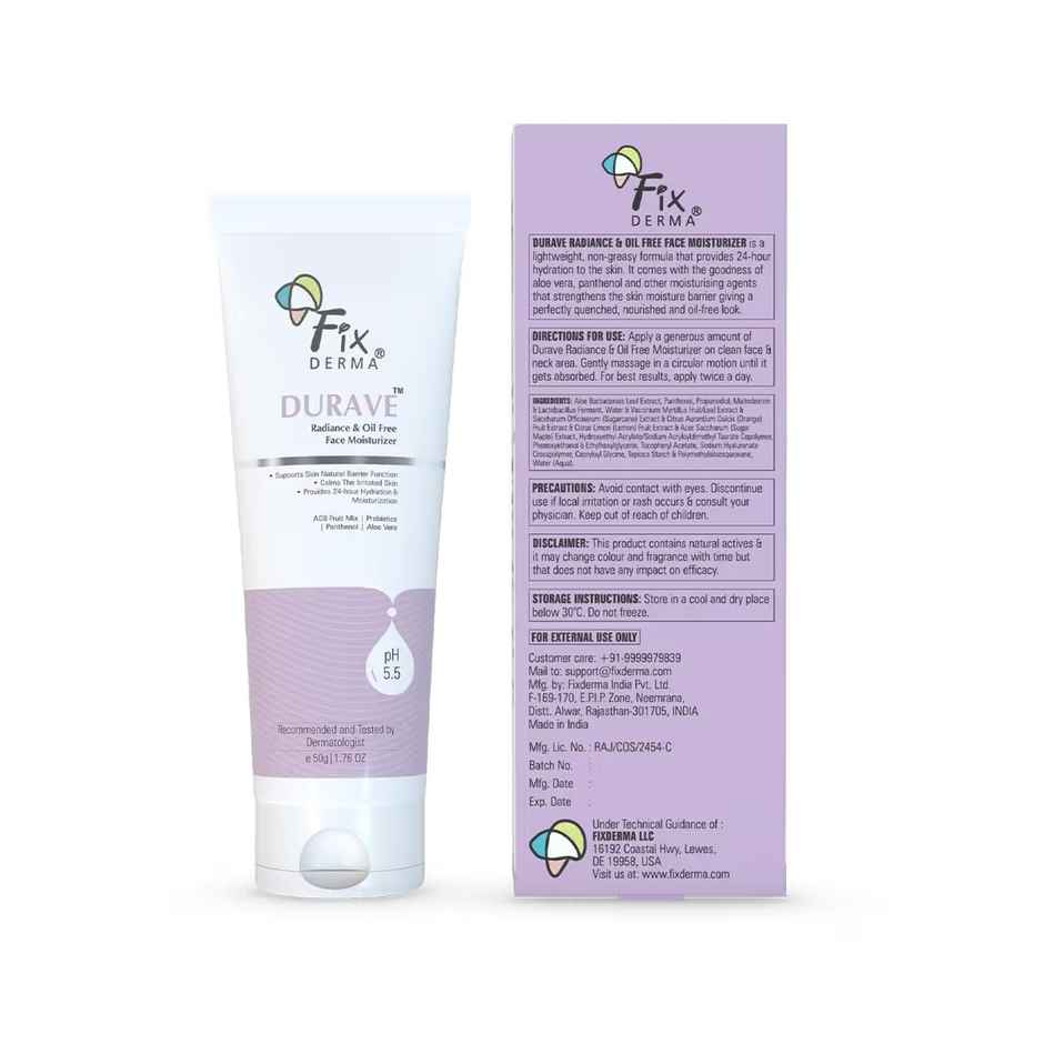Fixderma Durave Radiance Moisturizer - Brightening & Oil-Free with Probiotics