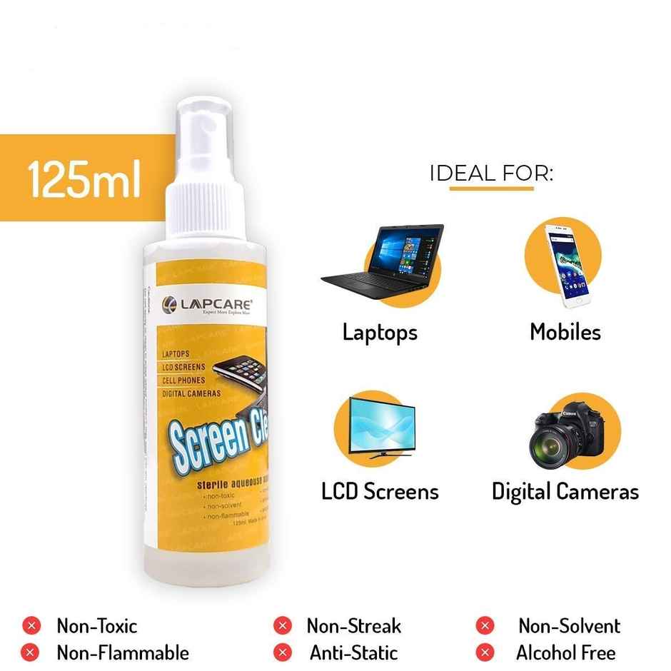 Lapcare 5 in1 Screen Cleaning Kit with Suction Balloon for PC, Laptops, Monitors, Mobiles, LCD, LED, TV/Professional Quality/Prevents Static Electricity, 125ml with Micro Fiber Cloth & Compact Brush