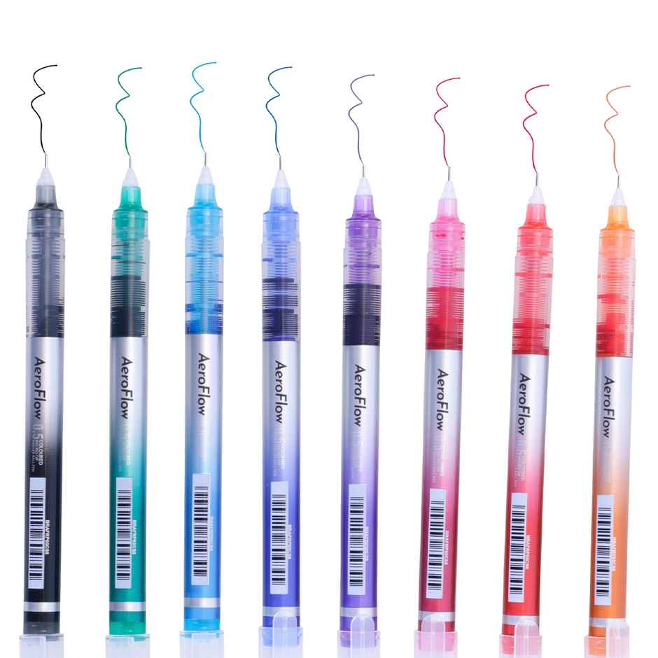 Brustro Aeroflow Coloured Micro | Tip Roller Ball Pen | Tip Size - 0.5 Mm | Set Of 8