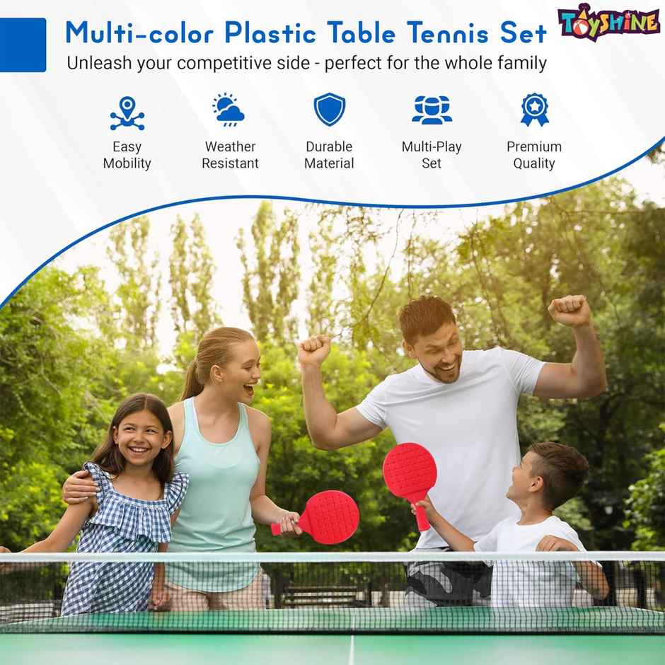 Toyshine Portable Plastic TT Racket Set, Includes 2 Racquets and Balls, for Kids