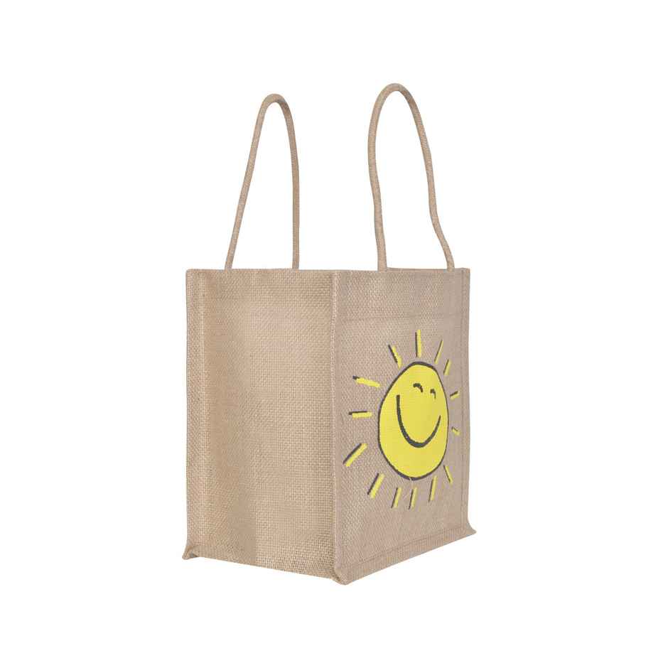 Jute Cottage Smiley Print Lunch Bag | 9 x 8 x 6 inches - Assorted