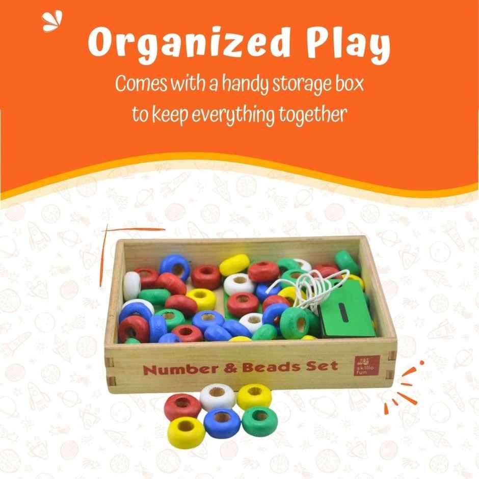 Skillofun Wooden Number & Bead Set | Counting, BAUting, Matching Game | MontesBAUi Toy for Kids