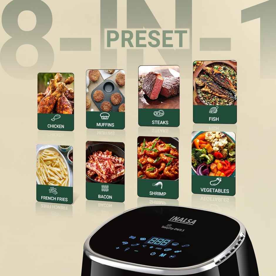 Inalsa Air Fryer for Home 1600 W with Smart AirCrisp Technology Digital Display Tasty Fry DW5.5