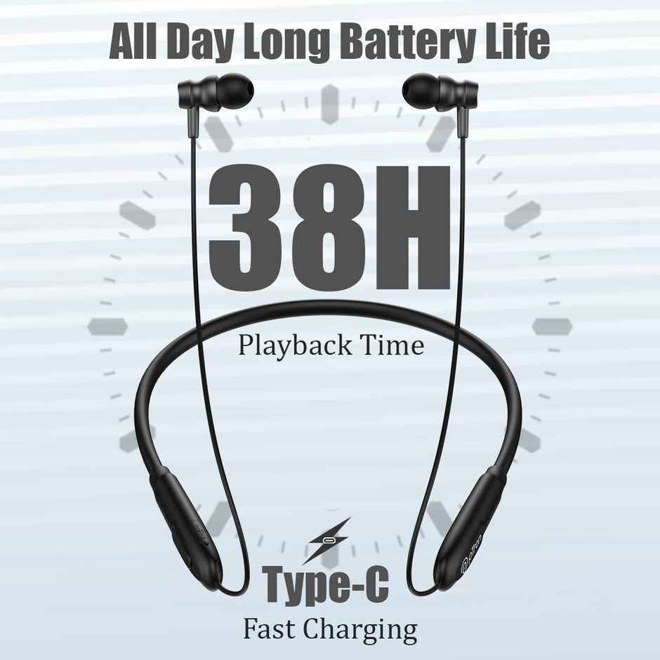 pTron Tangent Flex Wireless Neckband With 38H Playtime | Hd Calls Immersive Sound - Matt Black