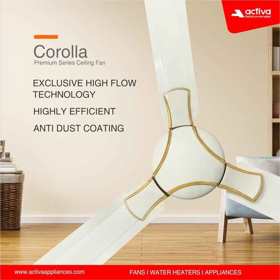 Activa High Speed Ceiling Fan,1200mm, 390 RPM, Anti DUST Coating,Pure Copper, Corolla Pearl Ivory